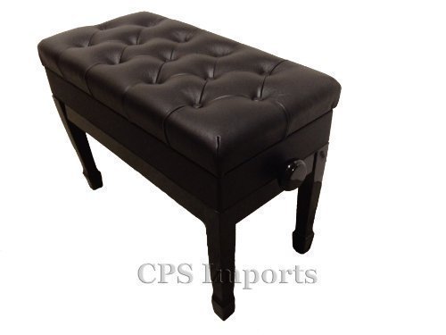 Adjustable duet size genuine leather artist piano bench in Ebony