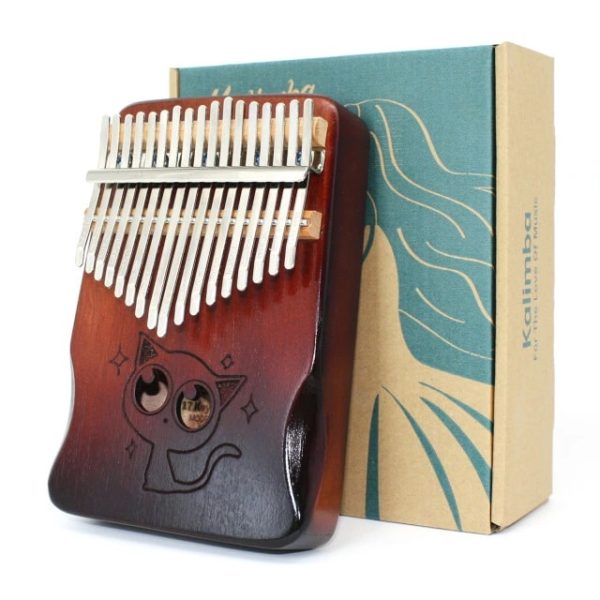 Kalimba Thumb Piano Premium 17 Key Mahogany Kalimba 16 Cat Brown3