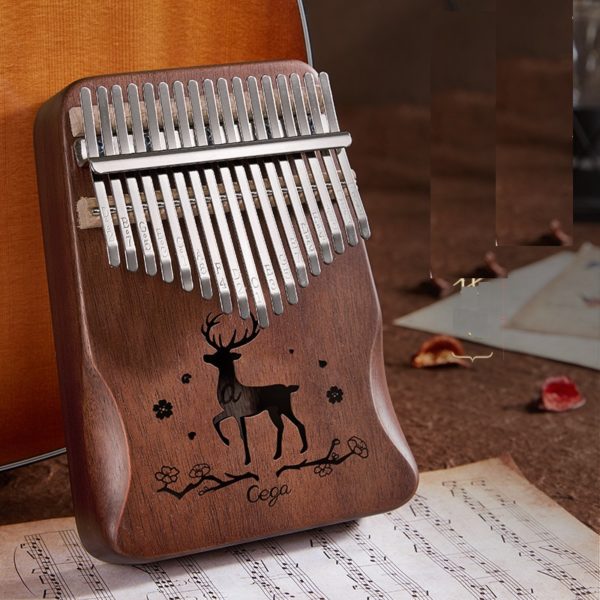 Kalimba Thumb Piano Premium 17 Key Mahogany Kalimba 10 Coffee flower deer