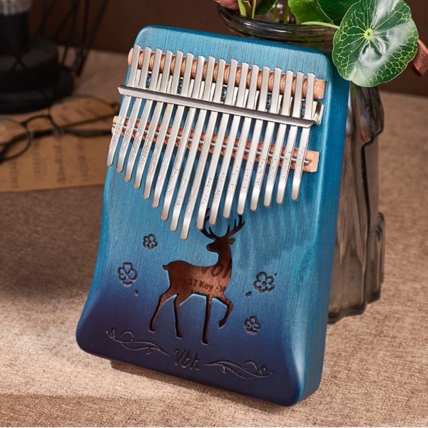 Kalimba Thumb Piano Premium 17 Key Mahogany Kalimba 11 Deer Blue