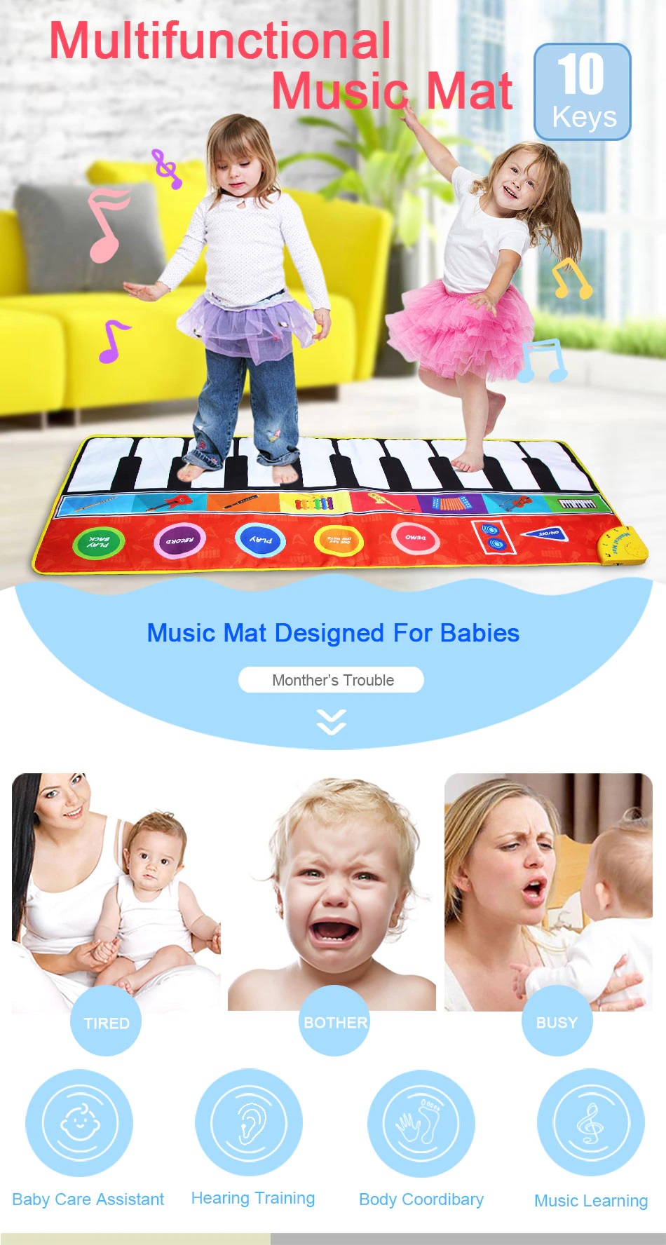 Multifunction Kids Piano Keyboard Music Mat for Children 13 Piano Keyboard Music Mat